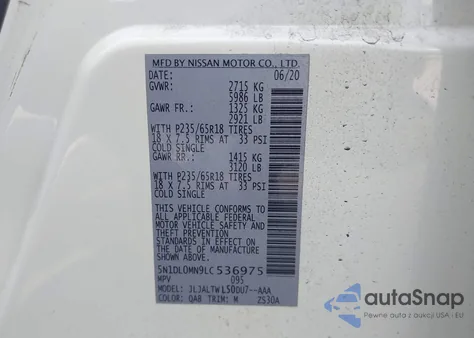 2020 Infiniti Qx60 Luxe from USA, damaged, VIN 5N1DL0MN9LC536975